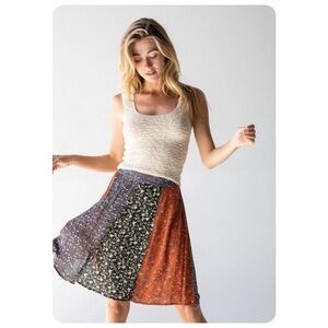 NATURAL LIFE Multi-Panel Floral A-Line Skirt in Black, Orange, Purple